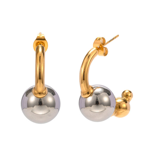 On the Ball 18K Gold Plated Two Tone Hoop earrings. Flaunt daring design with the contrasting silver &amp; gold