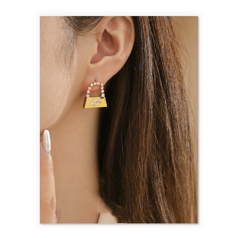 Add to Bag - 18K Plated Gold and Diamond Purse Earrings - Jewelry & Accessories - Earrings - Drop | EarReplaceable Jewelry
