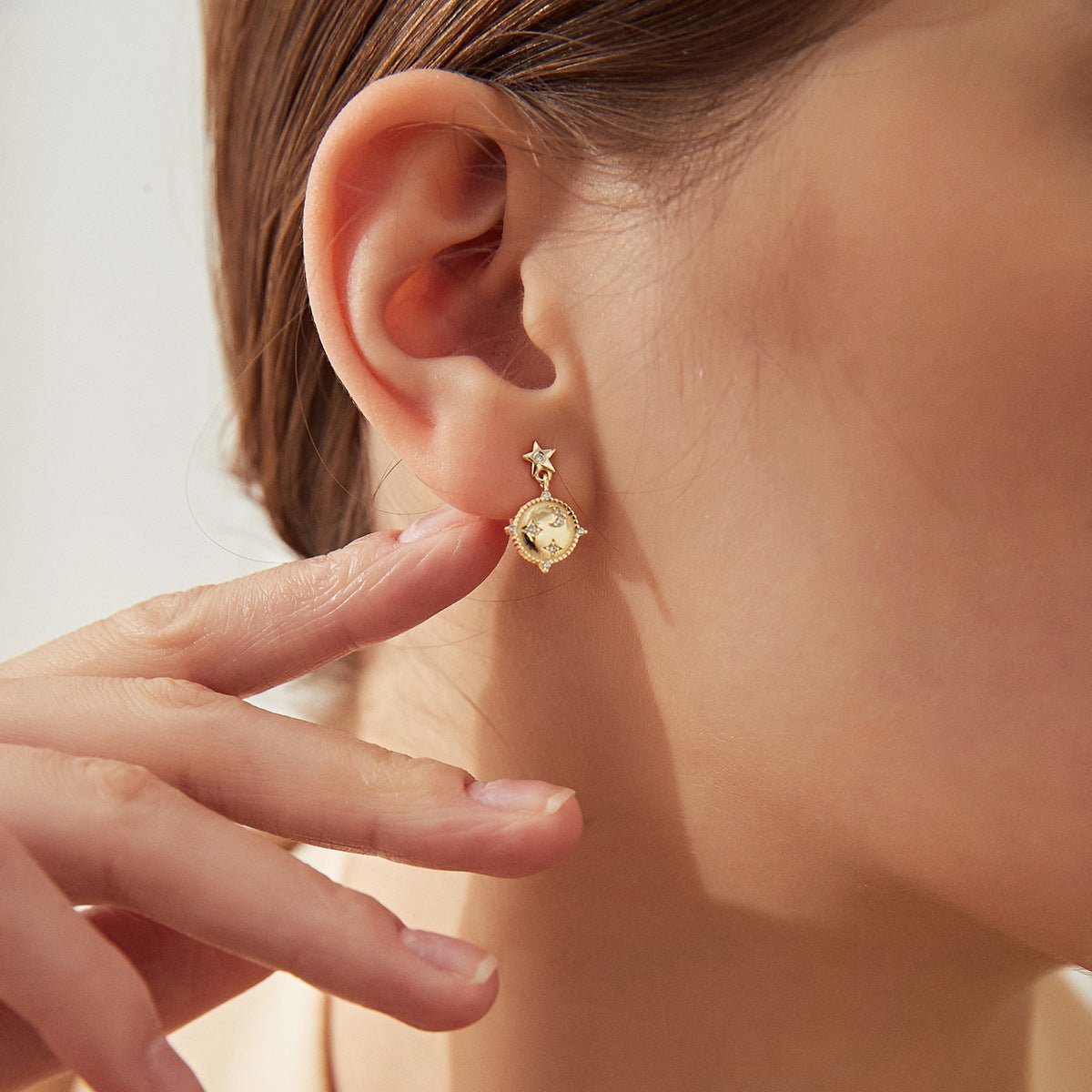 Celestial Star Studded Diamond and Moon Drop Gold Earrings - Jewelry & Accessories - Earrings - Drop | EarReplaceable Jewelry