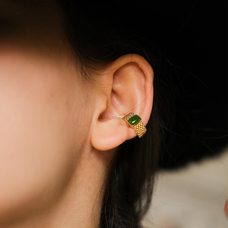 Emerald and Gold Ear Cuffs without piercing - Jewelry & Accessories - Earrings | EarReplaceable Jewelry