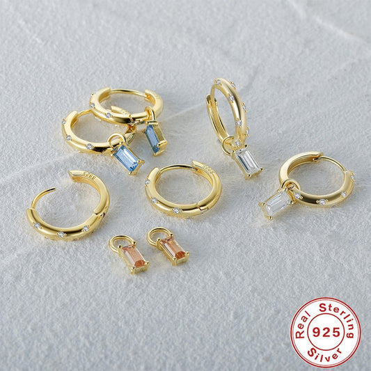 Gold Hoops with Diamonds and Colorful Charms - Jewelry & Accessories - Earrings - Drop | EarReplaceable Jewelry