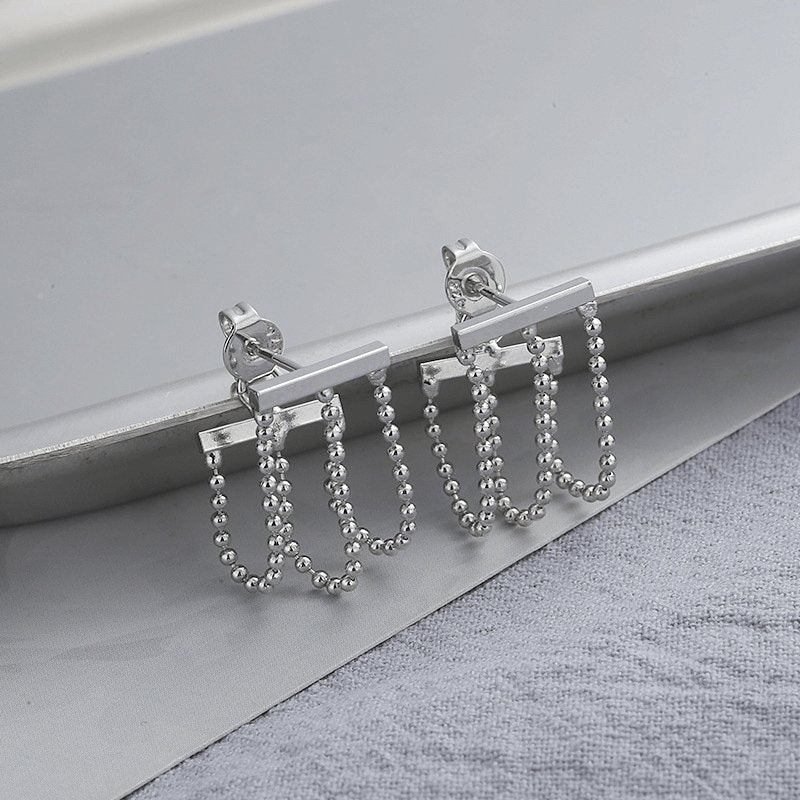 Layered Bead Chain Hoop Earrings in Silver - Jewelry & Accessories - Earrings | EarReplaceable Jewelry