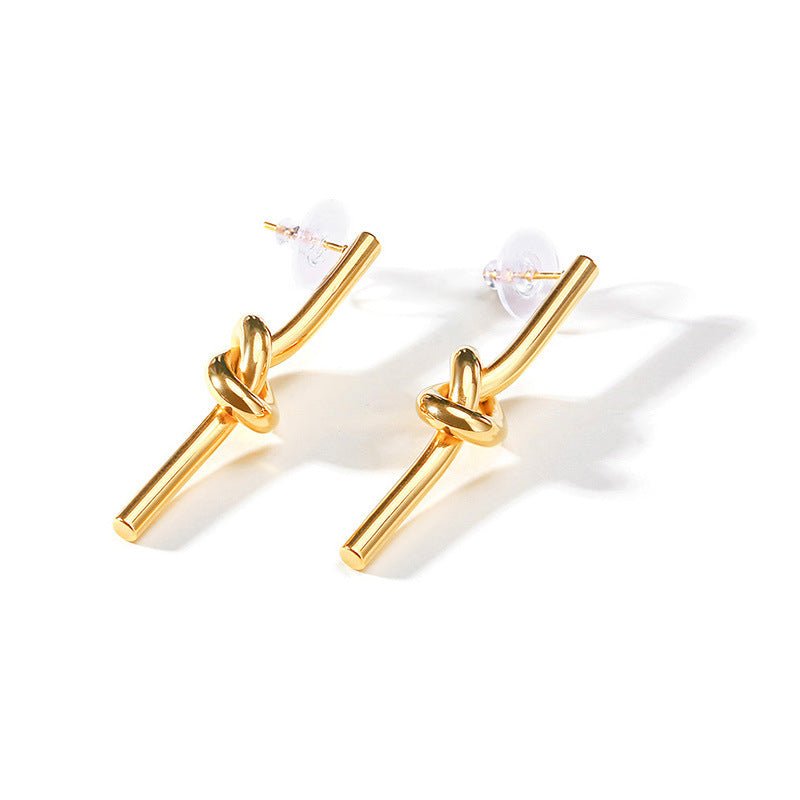 Tied in Knots Large Gold Stud Bar Earrings - Jewelry & Accessories - Earrings - Drop | EarReplaceable Jewelry
