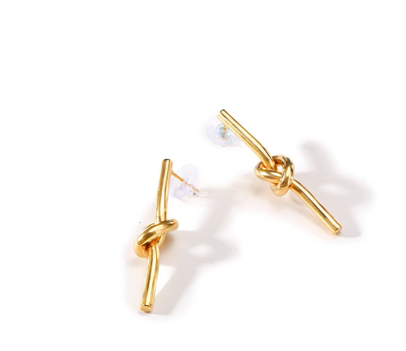 Tied in Knots Large Gold Stud Bar Earrings - Jewelry & Accessories - Earrings - Drop | EarReplaceable Jewelry