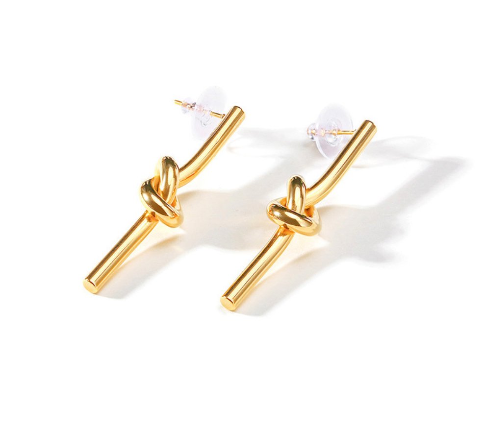 Tied in Knots Large Gold Stud Bar Earrings - Jewelry & Accessories - Earrings - Drop | EarReplaceable Jewelry