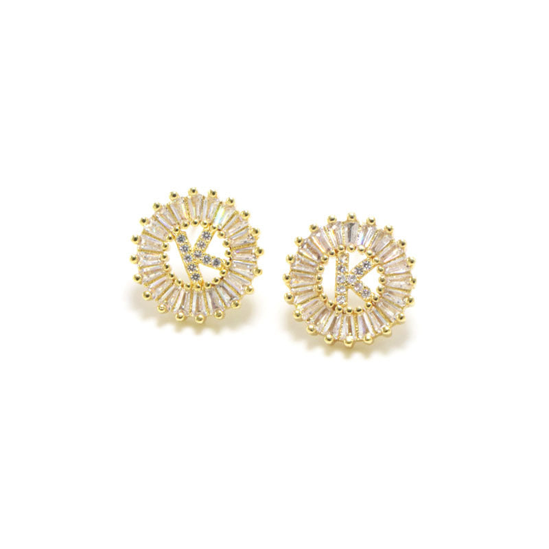 Dainty 26 letter Circle CZ Stud Earrings - jewelry - Earring Studs | EarReplaceable Jewelry