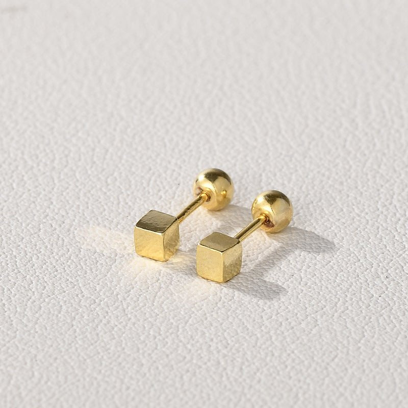 3D Square Screw Back Stud Earrings| two sizes and finishes - jewelry - Earring Studs | EarReplaceable Jewelry