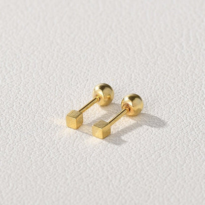 3D Square Screw Back Stud Earrings| two sizes and finishes - jewelry - Earring Studs | EarReplaceable Jewelry