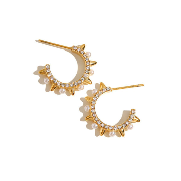 Pearl and Gold Spike Hoop Earrings | Adrenaline Spike