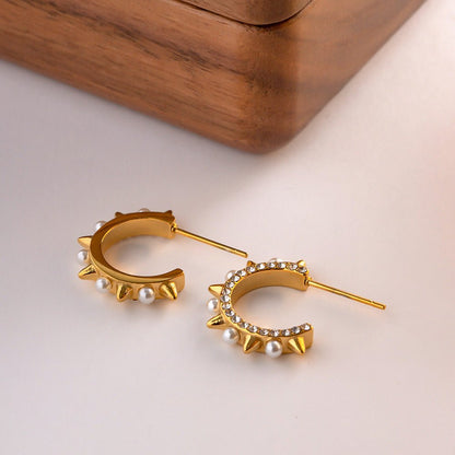 Adrenaline Spike|Gold and Pearl Hoop Earrings - Jewelry & Accessories - Earrings - Drop | EarReplaceable Jewelry