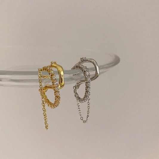 Bling and Chain Rhinestone and Gold Ear Cuff - Jewelry & Accessories - Earrings - Drop | EarReplaceable Jewelry