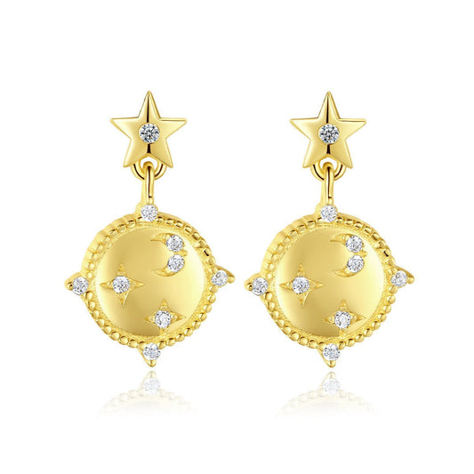 Celestial Star Studded Diamond and Moon Drop Gold Earrings - Jewelry & Accessories - Earrings - Drop | EarReplaceable Jewelry