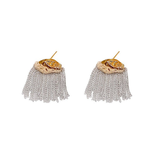 Chain Reaction | Silver and Gold Chunky Tassel Earrings - Fringe | EarReplaceable Jewelry