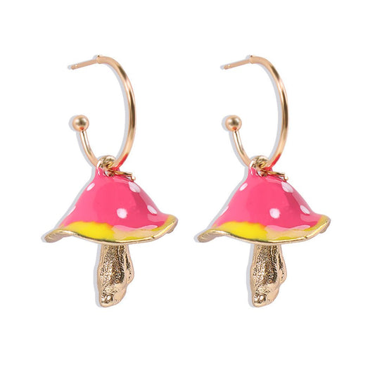 Colorful Mushroom Charm Hoop Earrings - Jewelry & Accessories - Earrings - Hoop | EarReplaceable Jewelry