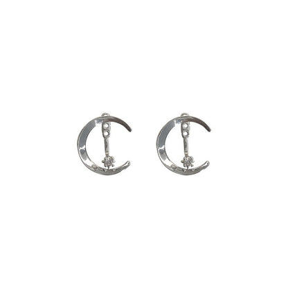 Crescent Moon and Star Adjustable Stud Earrings - jewelry - Earring Studs | EarReplaceable Jewelry