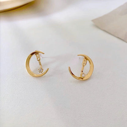 Crescent Moon and Star Adjustable Stud Earrings - jewelry - Earring Studs | EarReplaceable Jewelry