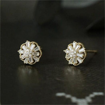 Delicate Flower Inlaid Zircon Ear Studs - Jewelry & Accessories - Earrings | EarReplaceable Jewelry