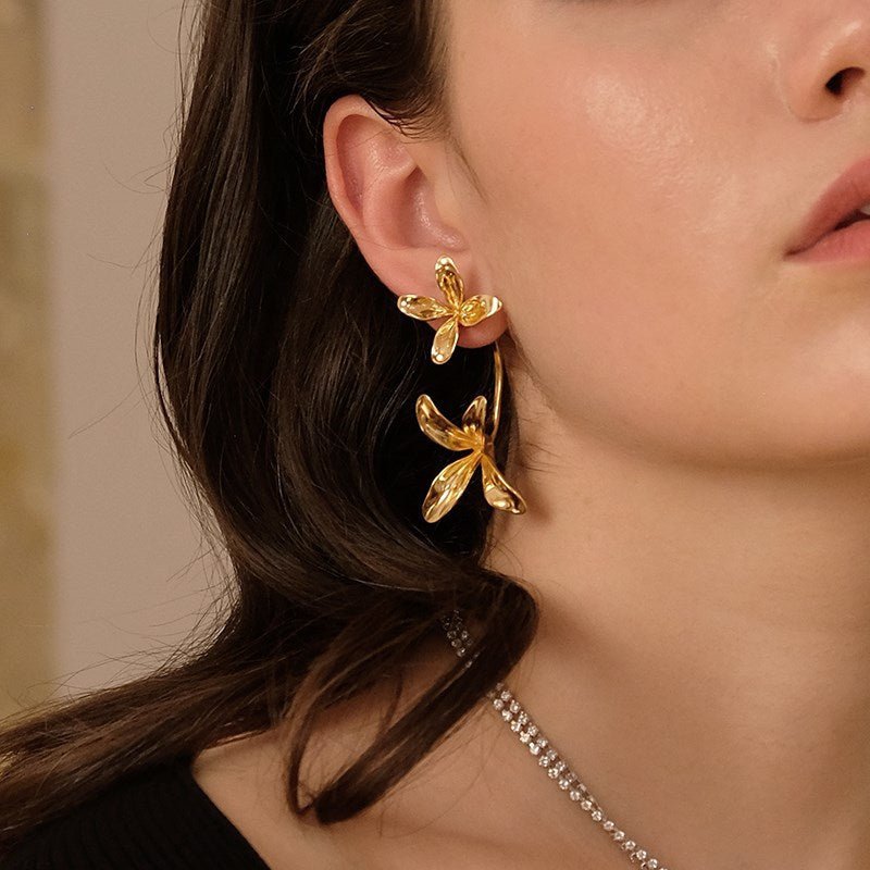 Double Flower Drop Earrings - Jewelry & Accessories - Earrings - Drop | EarReplaceable Jewelry