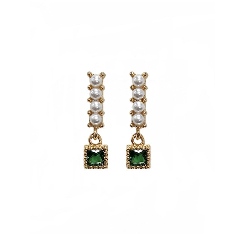 Emerald and Pearl Square Drop Earrings - Jewelry & Accessories - Earrings - Drop | EarReplaceable Jewelry