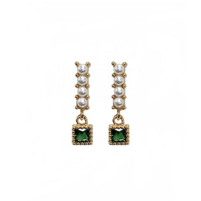 Emerald and Pearl Square Drop Earrings - Jewelry & Accessories - Earrings - Drop | EarReplaceable Jewelry