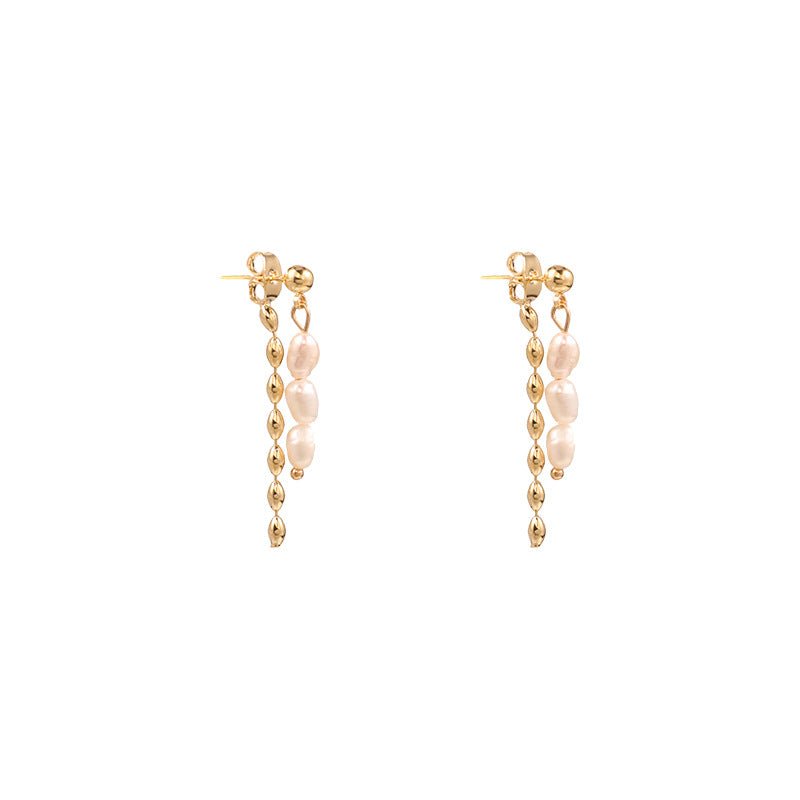 Front and Back Pearl and Gold Tassel Earrings - Jewelry & Accessories - Earrings - Drop | EarReplaceable Jewelry