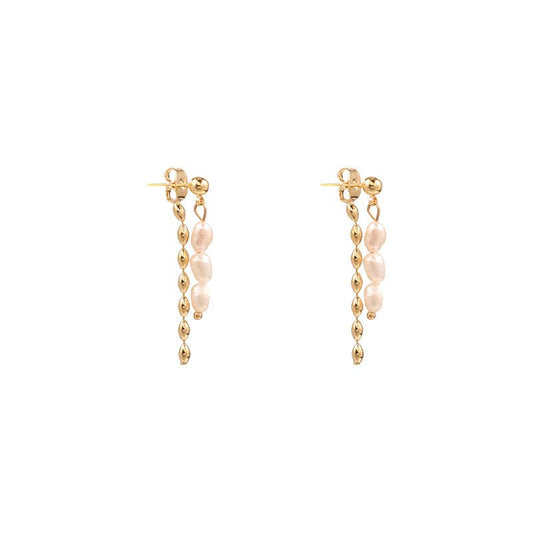 Front and Back Pearl and Gold Tassel Earrings - Jewelry & Accessories - Earrings - Drop | EarReplaceable Jewelry