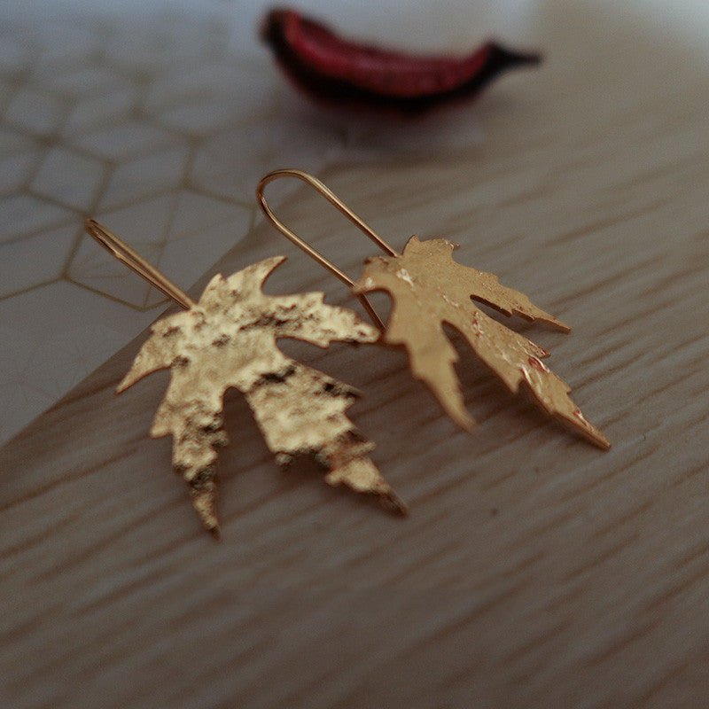 Frosted Gold Leaf Stud Earrings - Jewelry & Accessories - Earrings - Drop | EarReplaceable Jewelry