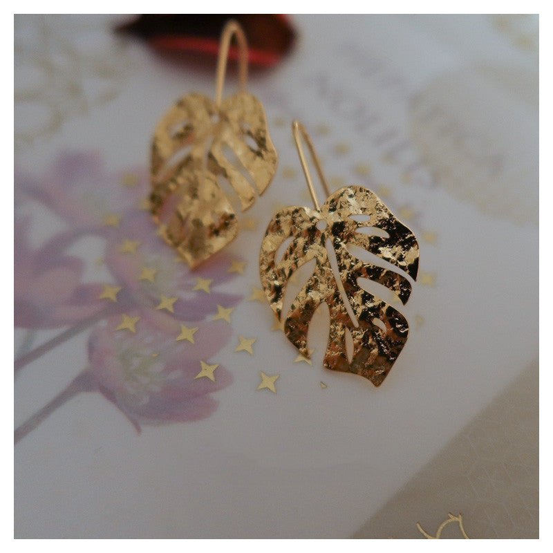 Frosted Gold Leaf Stud Earrings - Jewelry & Accessories - Earrings - Drop | EarReplaceable Jewelry