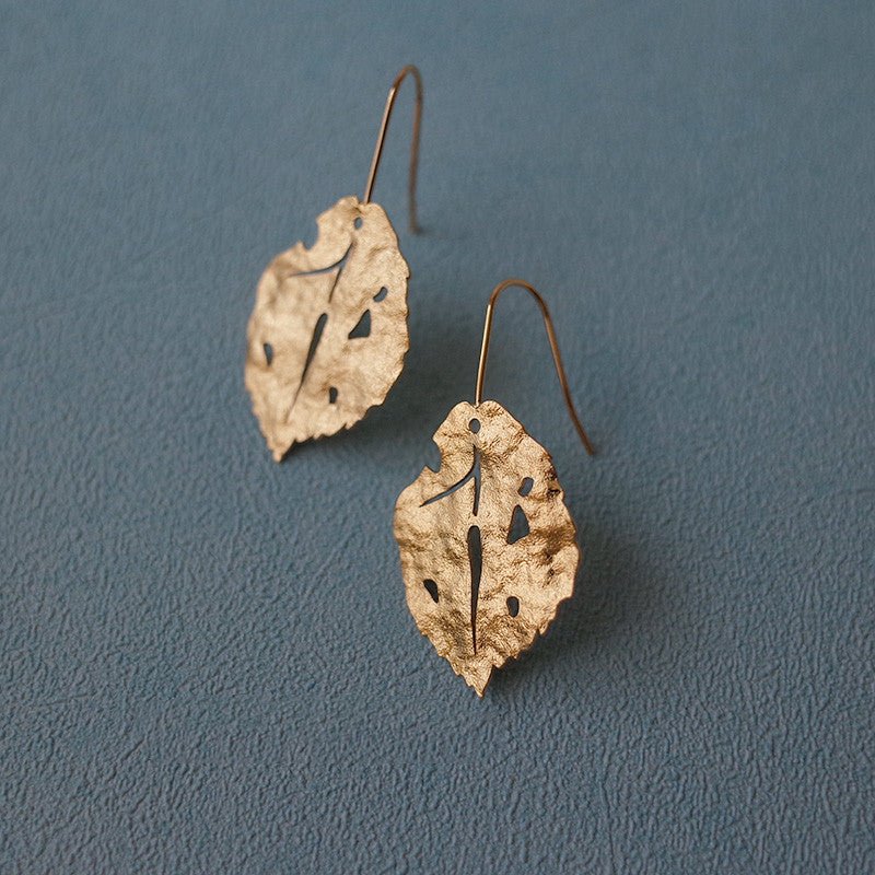 Frosted Gold Leaf Stud Earrings - Jewelry & Accessories - Earrings - Drop | EarReplaceable Jewelry