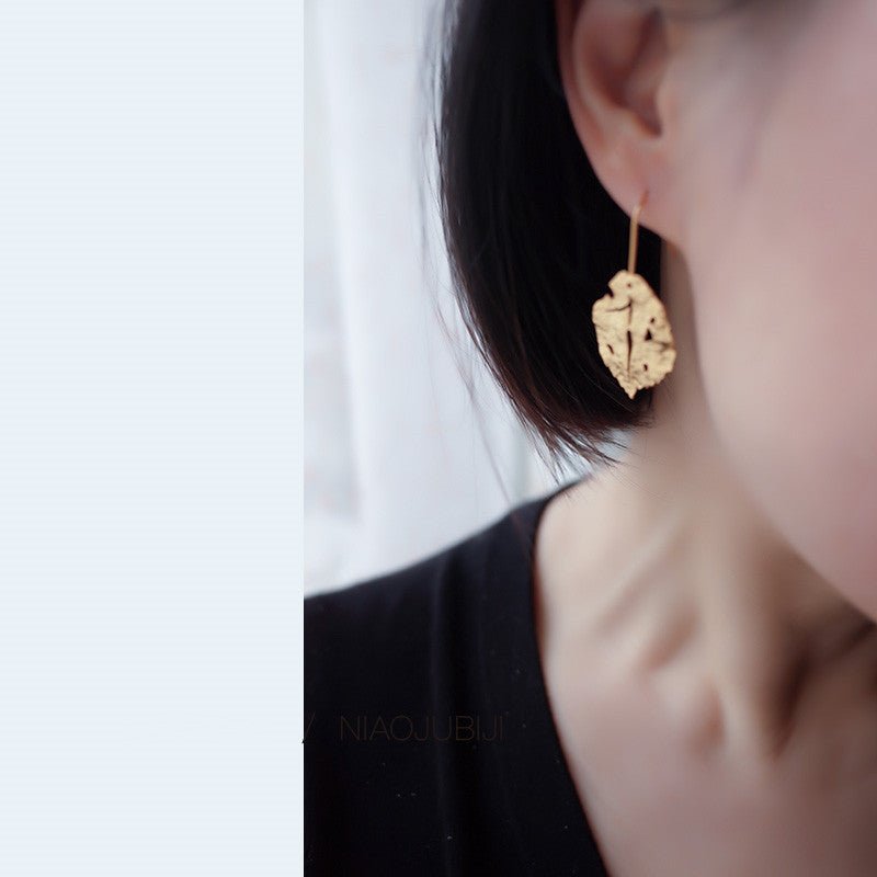 Frosted Gold Leaf Stud Earrings - Jewelry & Accessories - Earrings - Drop | EarReplaceable Jewelry