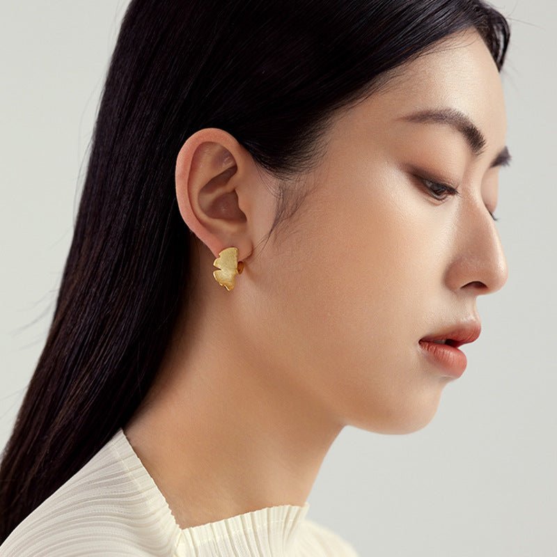 Ginkgo Biloba Leaf Gold Stud Earrings - Jewelry & Accessories - Earrings | EarReplaceable Jewelry