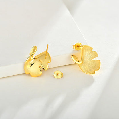 Ginkgo Biloba Leaf Gold Stud Earrings - Jewelry & Accessories - Earrings | EarReplaceable Jewelry