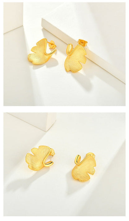 Ginkgo Biloba Leaf Gold Stud Earrings - Jewelry & Accessories - Earrings | EarReplaceable Jewelry