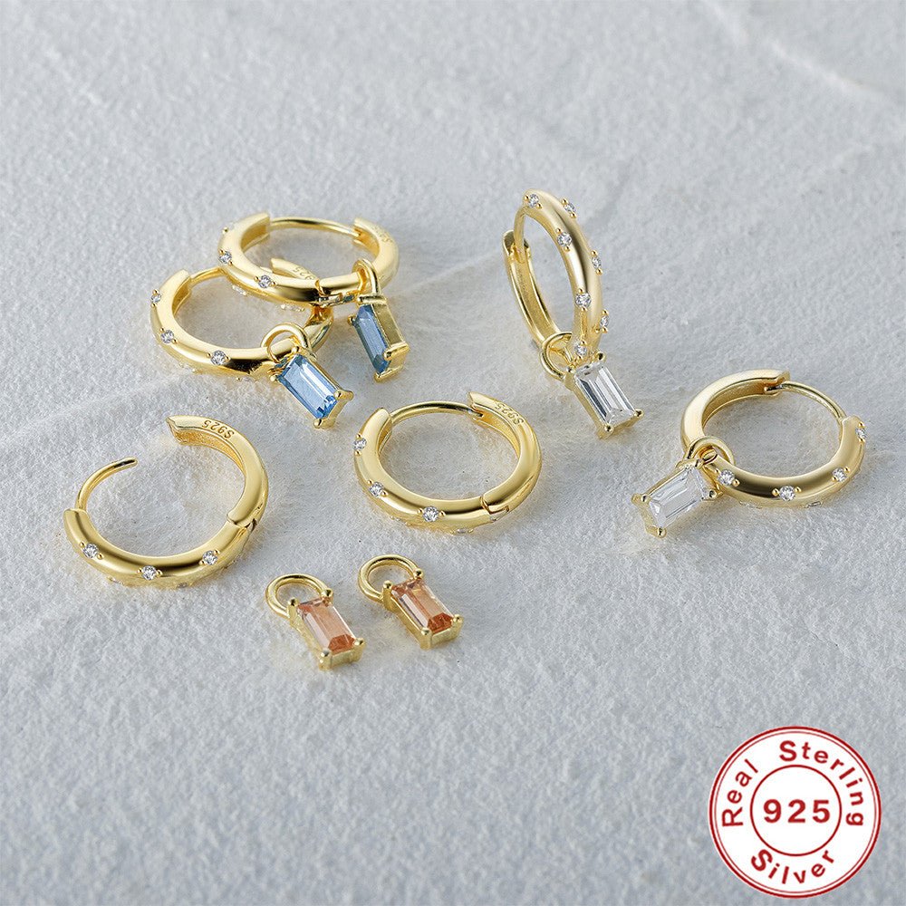 Gold Hoops with Diamonds and Colorful Charms - Jewelry & Accessories - Earrings - Drop | EarReplaceable Jewelry