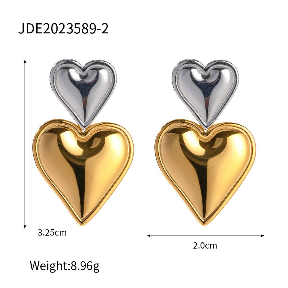 Heart on Heart Drop Earring in a two tone finish - Jewelry & Accessories - Earrings - Drop | EarReplaceable Jewelry