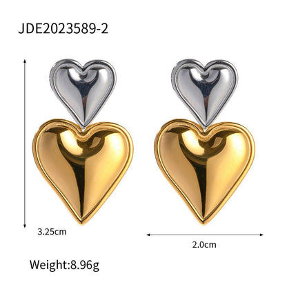 Heart on Heart Drop Earring in a two tone finish - Jewelry & Accessories - Earrings - Drop | EarReplaceable Jewelry