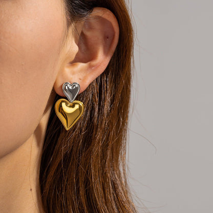 Heart on Heart Drop Earring in a two tone finish - Jewelry & Accessories - Earrings - Drop | EarReplaceable Jewelry