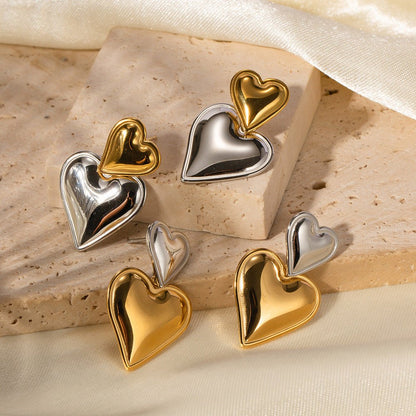 Heart on Heart Drop Earring in a two tone finish - Jewelry & Accessories - Earrings - Drop | EarReplaceable Jewelry