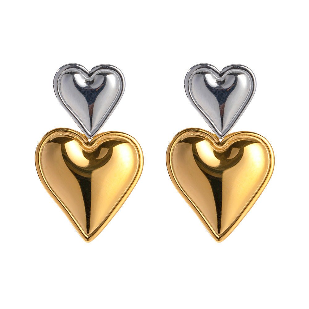 Heart on Heart Drop Earring in a two tone finish - Jewelry & Accessories - Earrings - Drop | EarReplaceable Jewelry