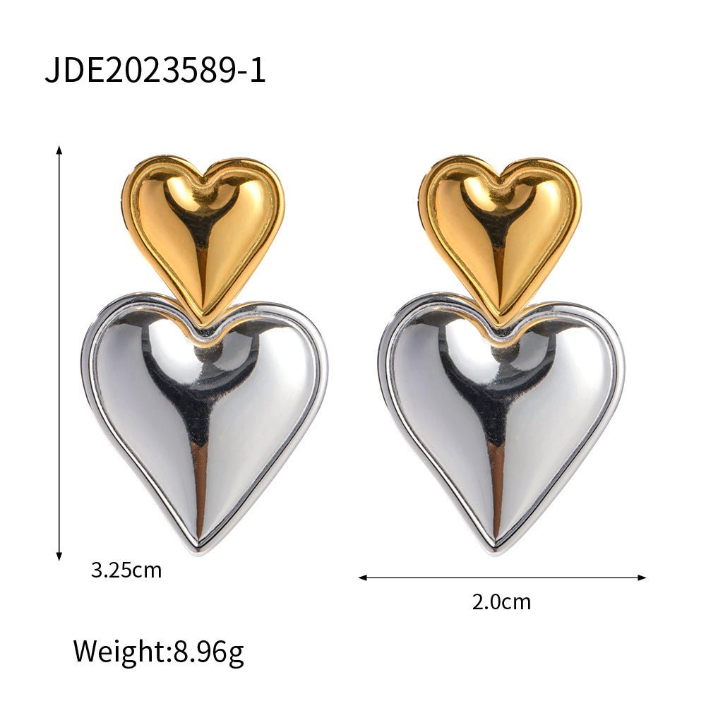 Heart on Heart Drop Earring in a two tone finish - Jewelry & Accessories - Earrings - Drop | EarReplaceable Jewelry