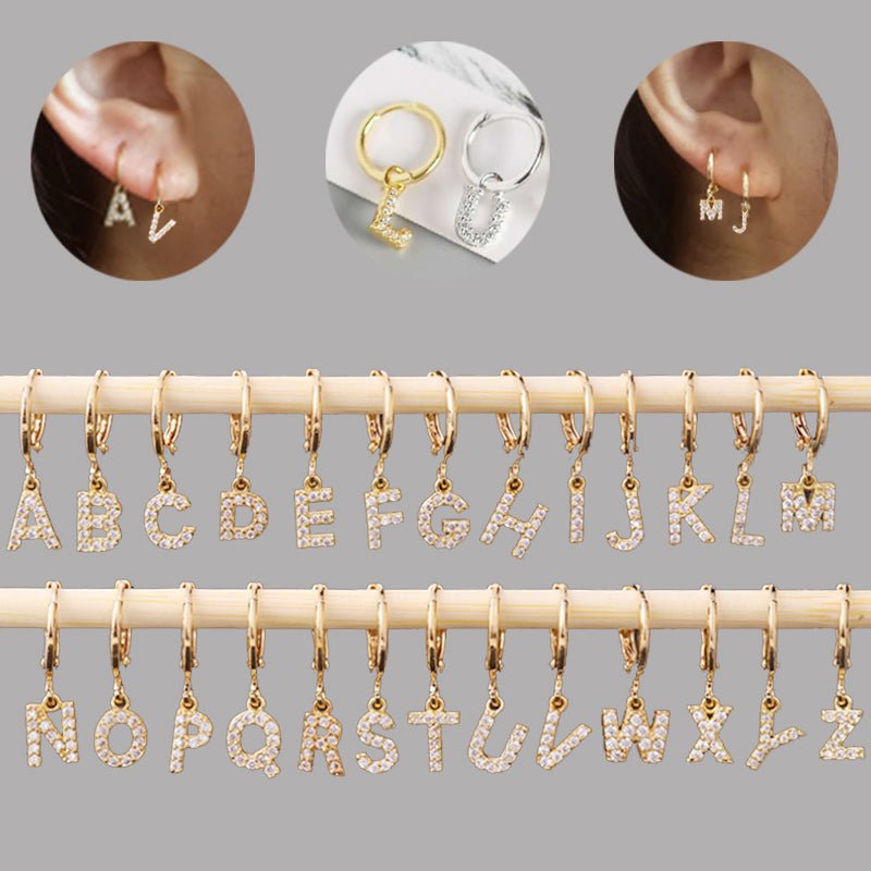 Inlaid Customizable Letter and Hoop Earrings - Jewelry & Accessories - Earrings - Drop | EarReplaceable Jewelry