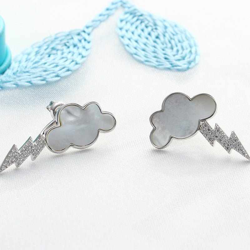 Lightning Cloud Stud Earrings in Sterling Silver Zircon and Shell - Mixed Signals | EarReplaceable Jewelry