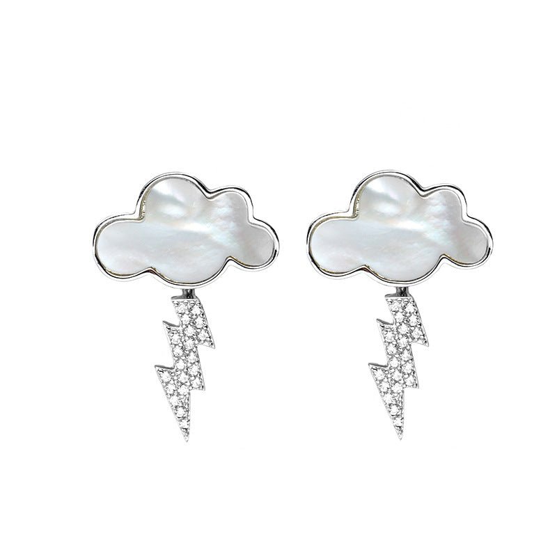 Lightning Cloud Stud Earrings in Sterling Silver Zircon and Shell - Mixed Signals | EarReplaceable Jewelry