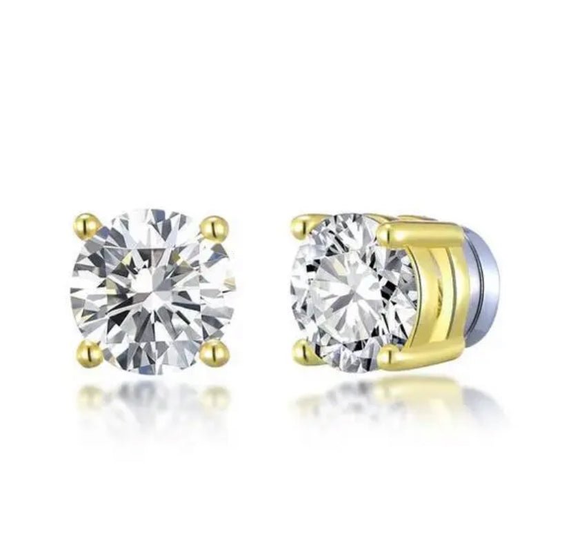 Magnetic Princess Cut CZ and Gold Stud Earrings - Jewelry & Accessories - Earrings | EarReplaceable Jewelry