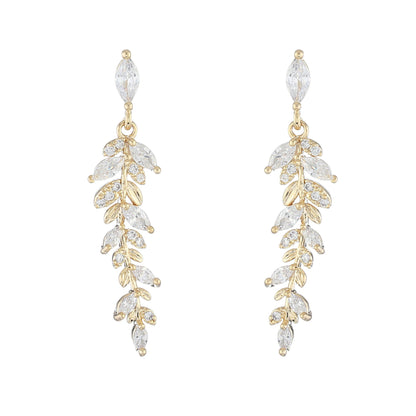 Micro - set Zirconia 14k Gold Plated Leaf Drop Earrings - Jewelry & Accessories - Earrings - Drop | EarReplaceable Jewelry