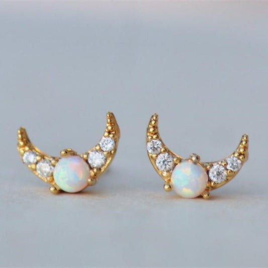 Opal and Gold Moon Stud Earrings - Jewelry & Accessories - Earrings | EarReplaceable Jewelry