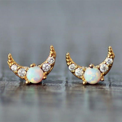 Opal and Gold Moon Stud Earrings - Jewelry & Accessories - Earrings | EarReplaceable Jewelry