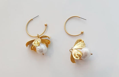 Petals and Pearl Gold Hoop Earrings with Removable Charm - Jewelry & Accessories - Earrings - Drop | EarReplaceable Jewelry