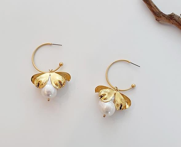 Petals and Pearl Gold Hoop Earrings with Removable Charm - Jewelry & Accessories - Earrings - Drop | EarReplaceable Jewelry