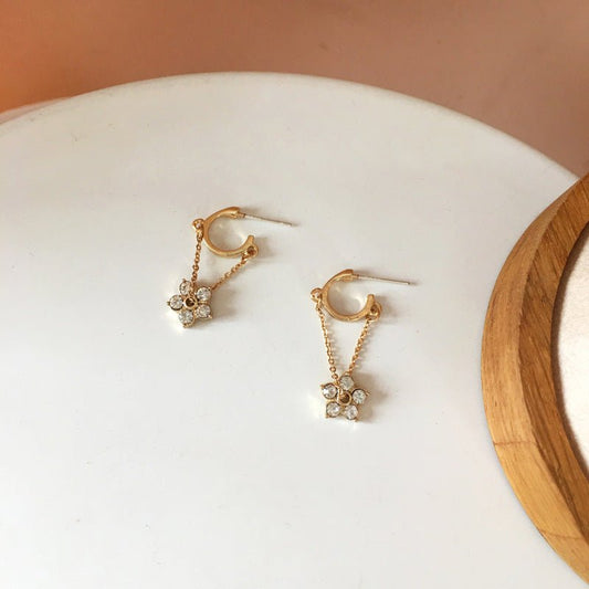 Petite Flower Charms Dangling from Gold Hoop Earrings - Jewelry & Accessories - Earrings - Hoop | EarReplaceable Jewelry